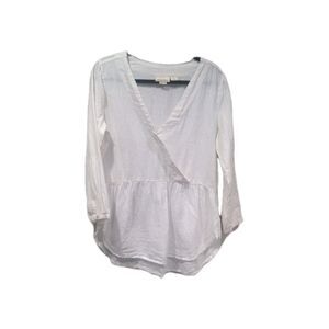 Cynthia Rowley Womens Linen V-neck LS Tunic Top Size M White Beachy Lightweight